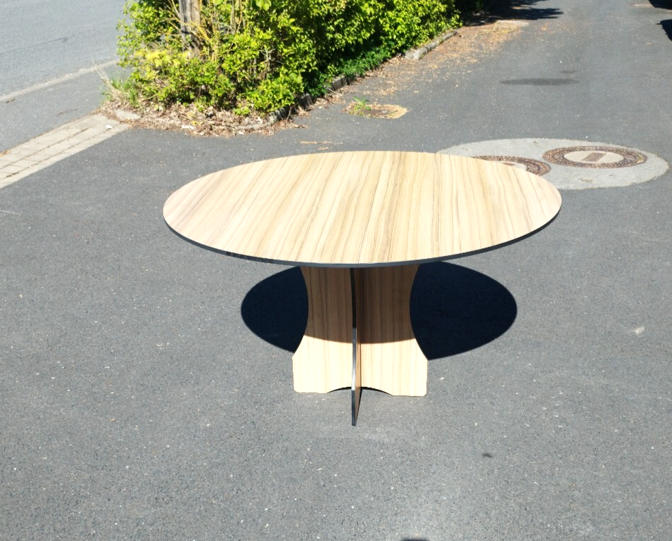 Garten Terrassen Balkon Ess-Tisch aus HPL Wetterfest  1300 mm Rund Holzdekor6