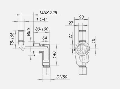 DALLMER Wandeinbau-Siphon 300 CR, 1 1/4" xDN50 -1302282