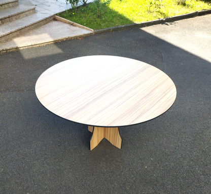 Garten Terrassen Balkon Ess-Tisch aus HPL Wetterfest  1300 mm Rund Holzdekor10