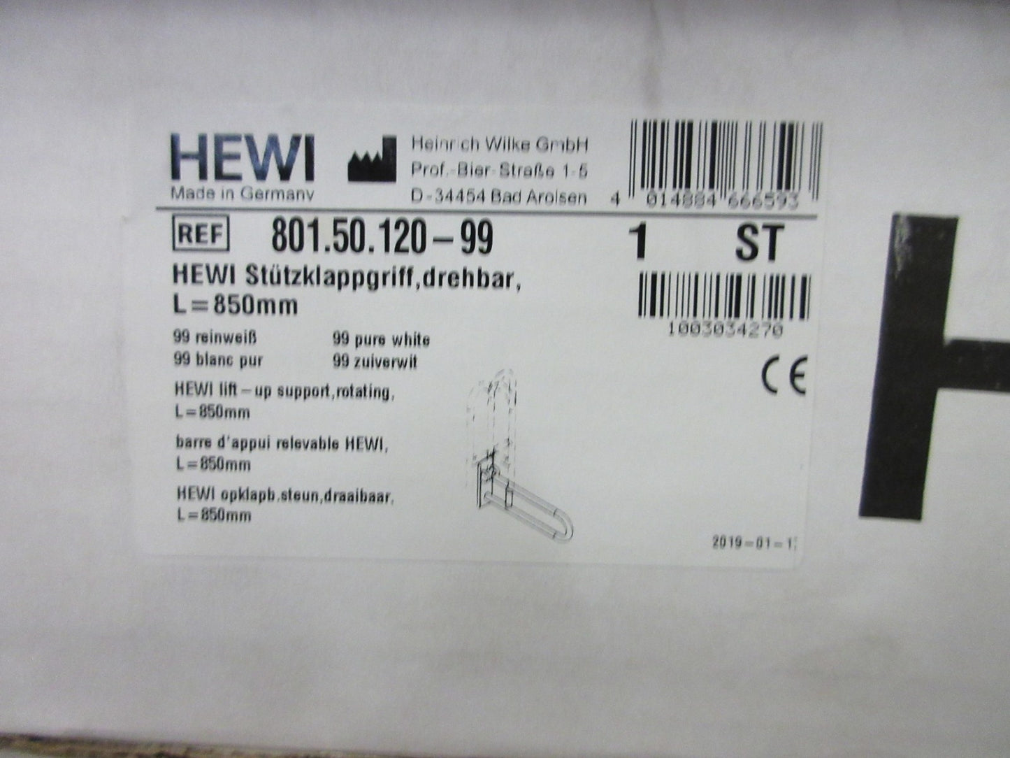 HEWI 801.50.120 99 Stützklappgriff Weiß drehbar/klappbar 850 mm4