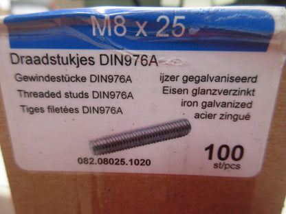 DIN976A Schrauben M8 x 25 - 100 Stück2