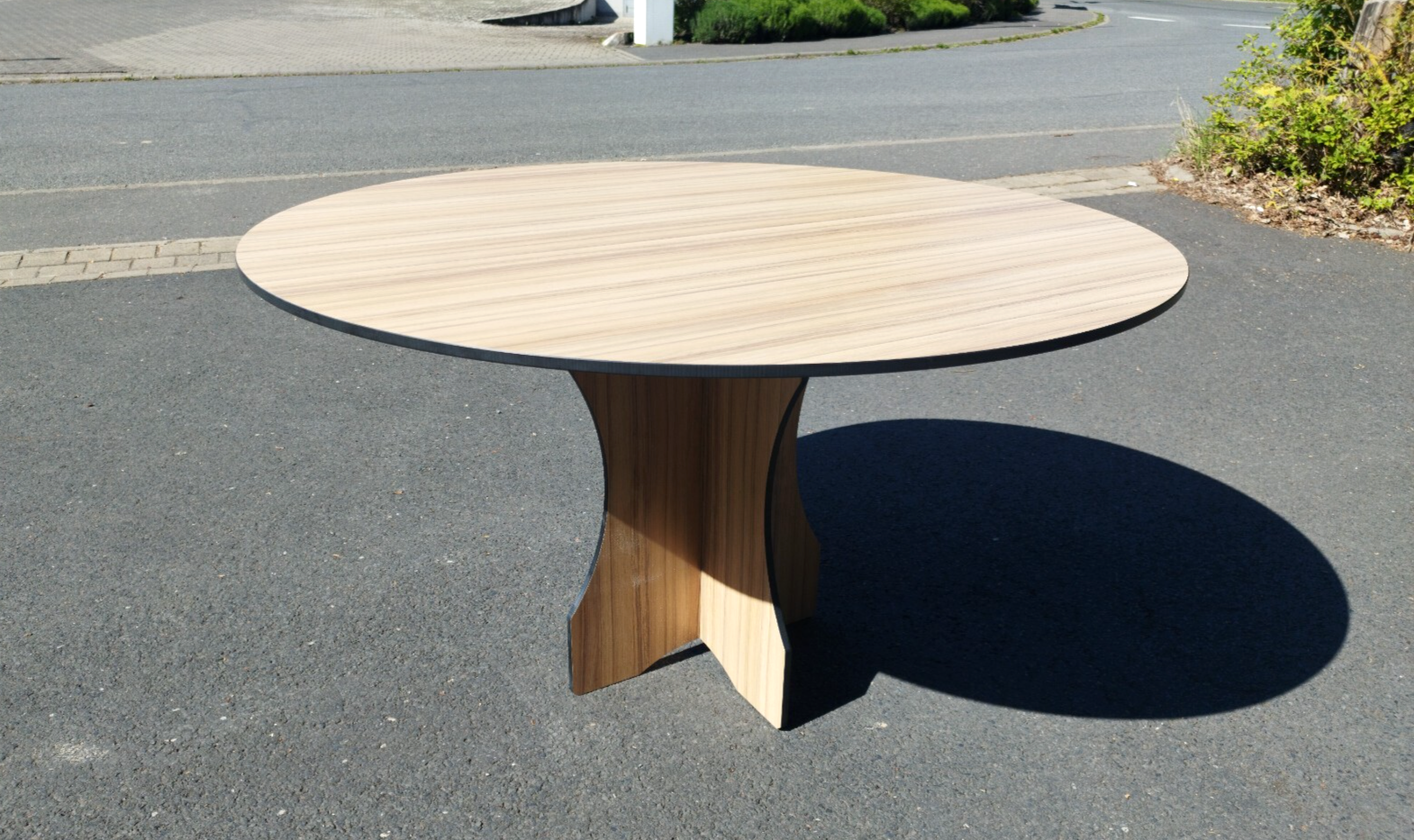 Garten Terrassen Balkon Ess-Tisch aus HPL Wetterfest  1300 mm Rund Holzdekor2
