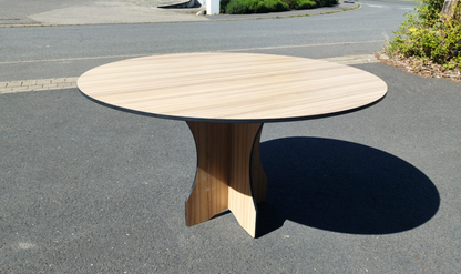 Garten Terrassen Balkon Ess-Tisch aus HPL Wetterfest  1300 mm Rund Holzdekor2