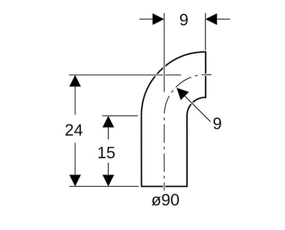 Geberit PE Bogen DN 90, 90Grad, mit langem Schenkel 366.055.16.1.1
