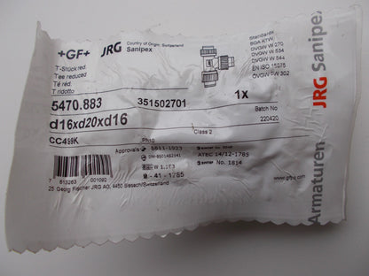 JRG Sanipex T-Stück mit Klemmverbindern, 5470.883 16 x 20 x16 mm0