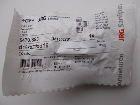 JRG Sanipex T-Stück mit Klemmverbindern, 5470.883 16 x 20 x16 mm0