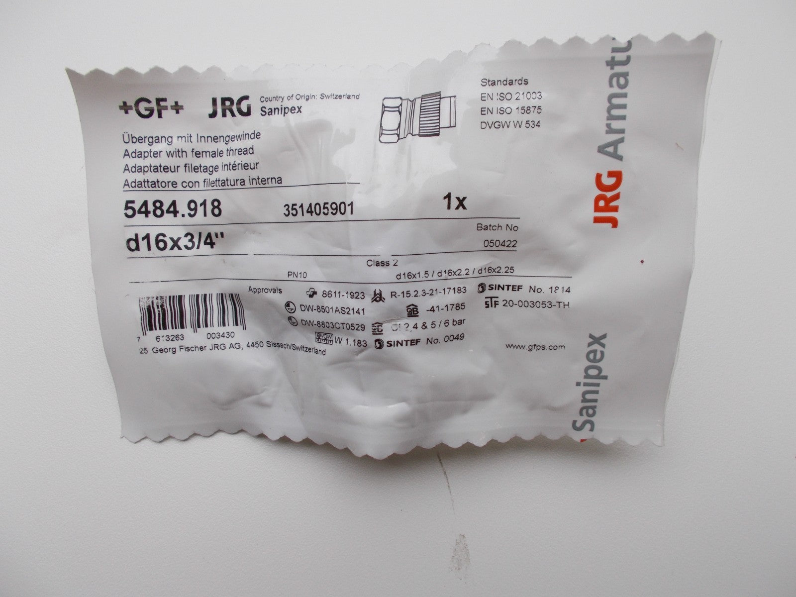 JRG Sanipex Übergang, Innengewinde (R 3/4) x 16 mm 5484.9180