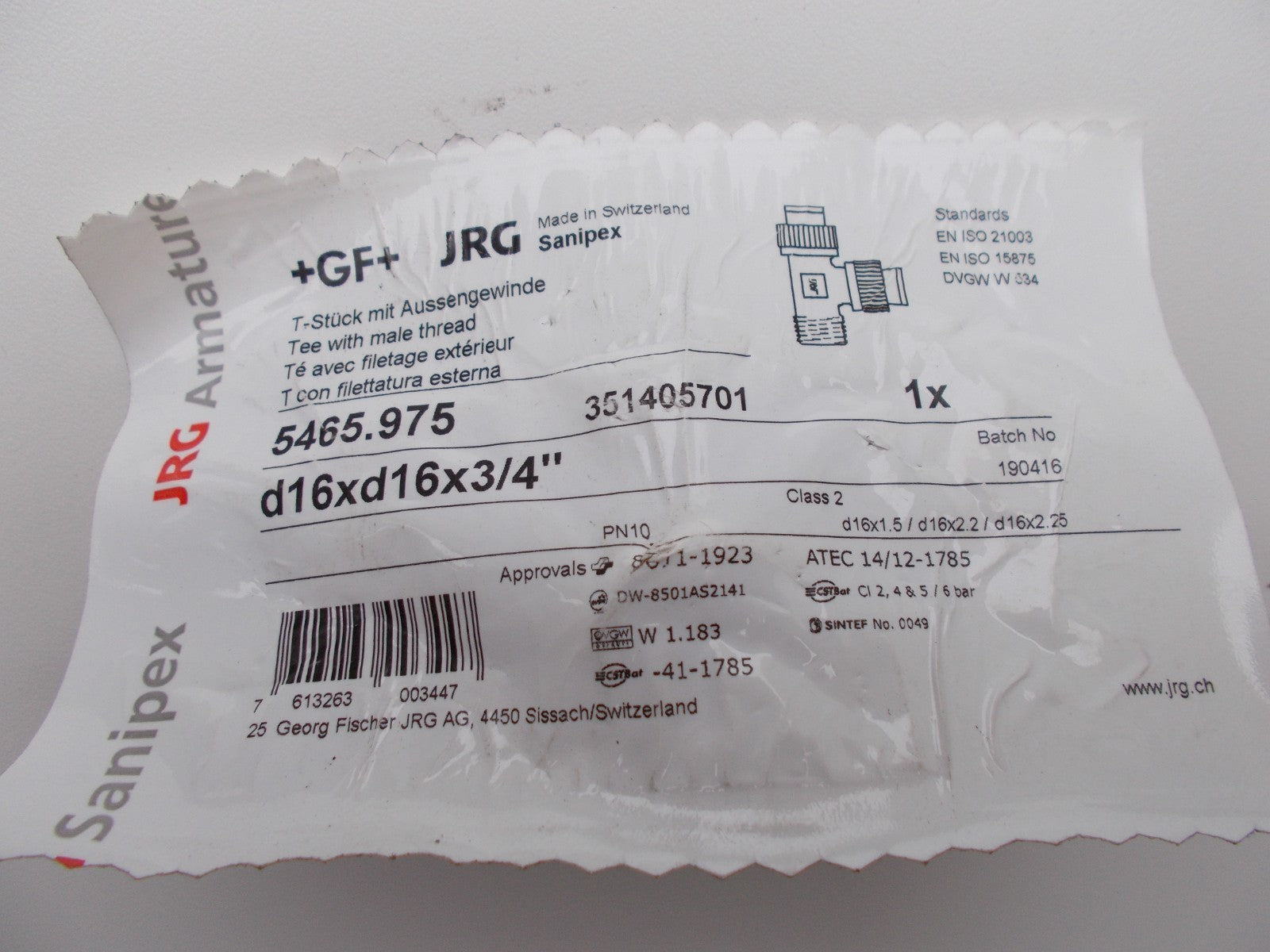 JRG Sanipex T-Stück aus DN 20 (R 3/4) x 16 x 16 5465.9750