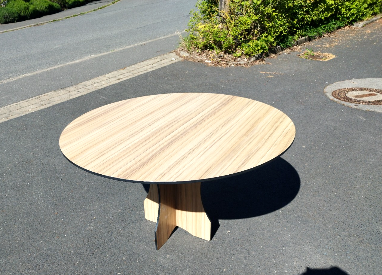 Garten Terrassen Balkon Ess-Tisch aus HPL Wetterfest  1300 mm Rund Holzdekor12
