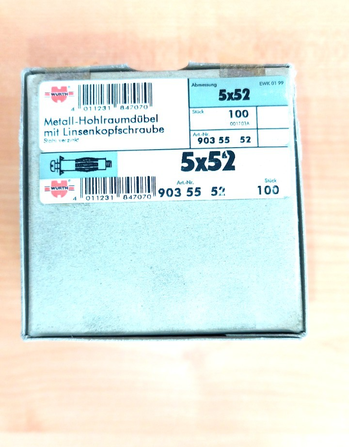 WÜRTH Metall-Hohlraumdübel mit Linsenkopfschraube 5x52   100 Stück0