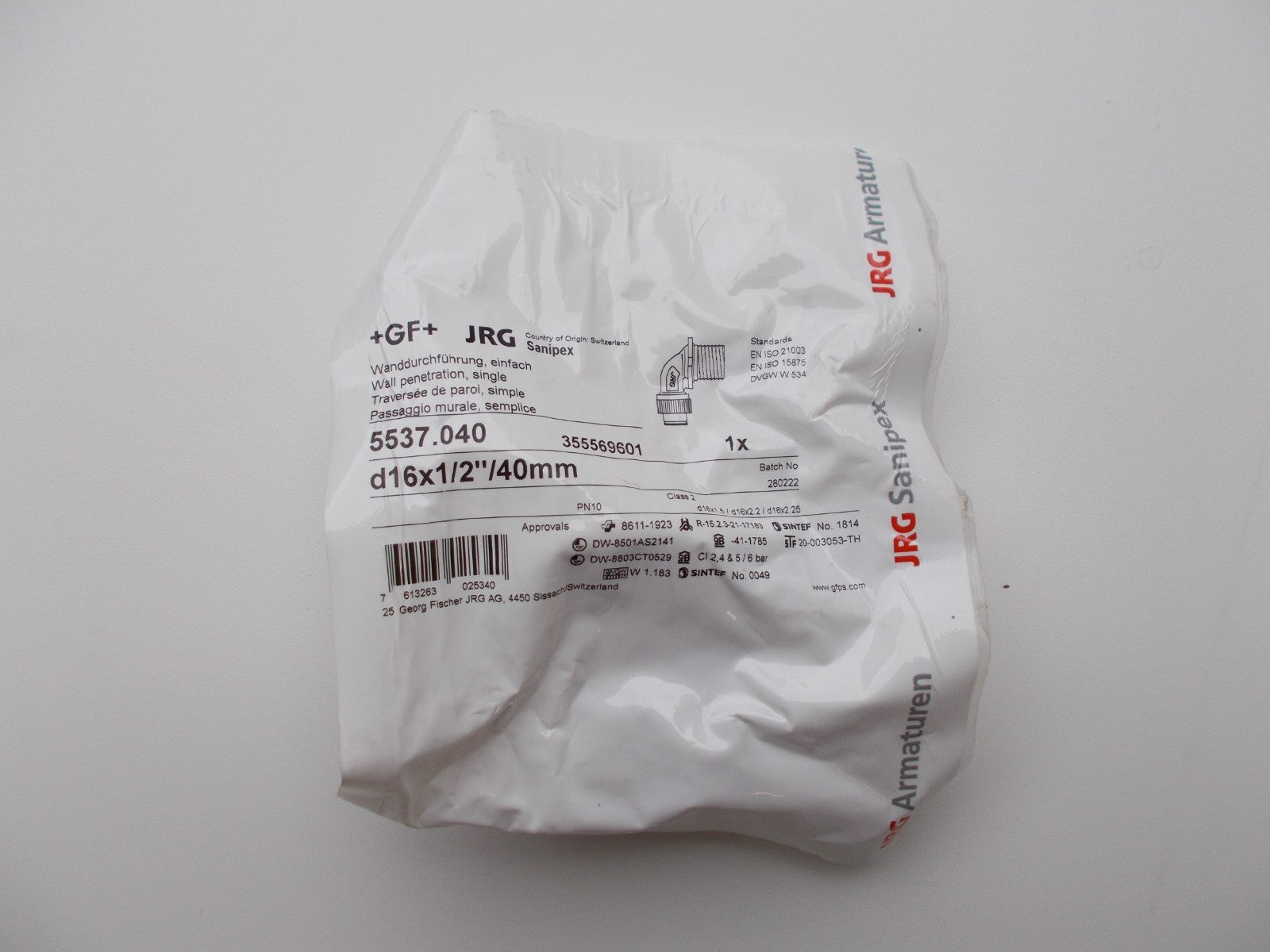 JRG Sanipex Wanddurchführung 5537.040 1/2" x 16 x 40 mm0