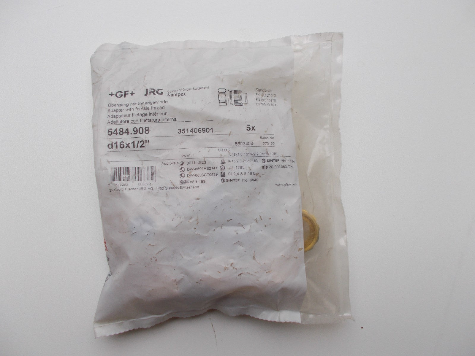 JRG  Sanipex Übergang Innengewinde (R 1/2) x 16 mm 5484.908 Packung mit 5 Stück0