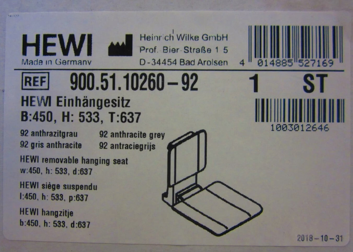 HEWI Einhängesitz 900.51.10260-92 Anthrazitgrau matt2