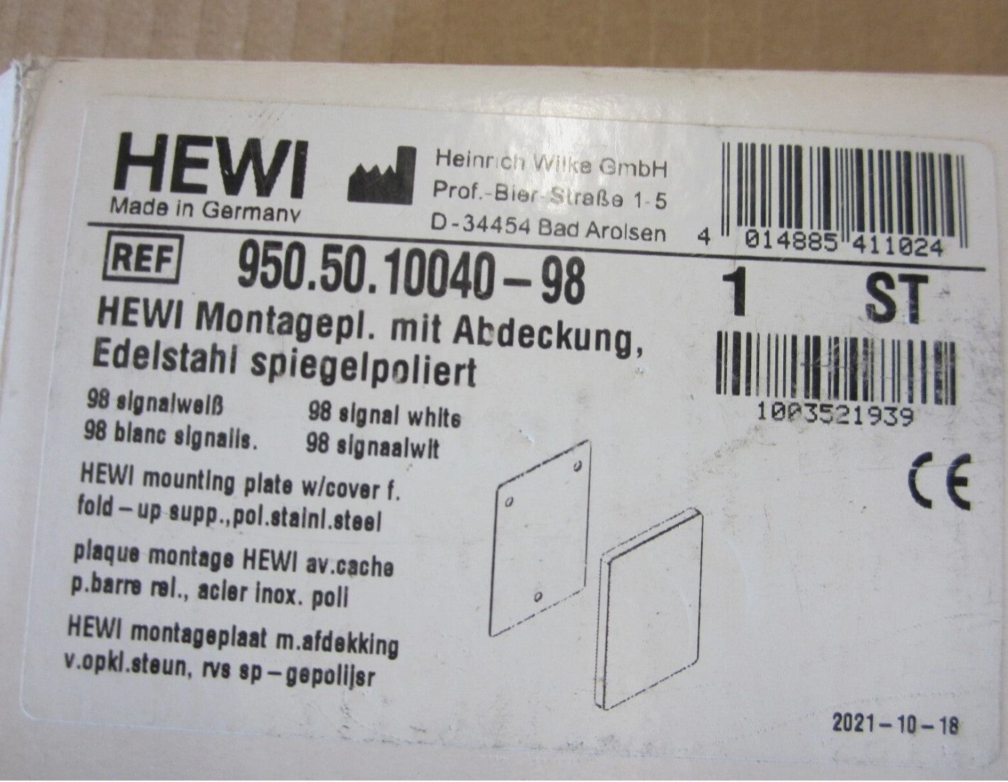 HEWI Montageplatte mit Abdeckung 950.50.10040-983