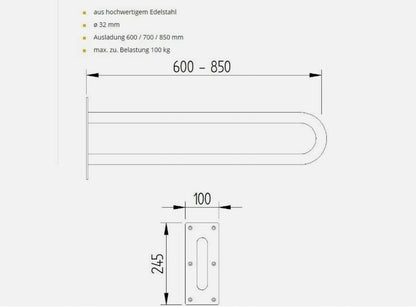 Lehnen Stützgriff Edelstahl 850 mm Poliert4