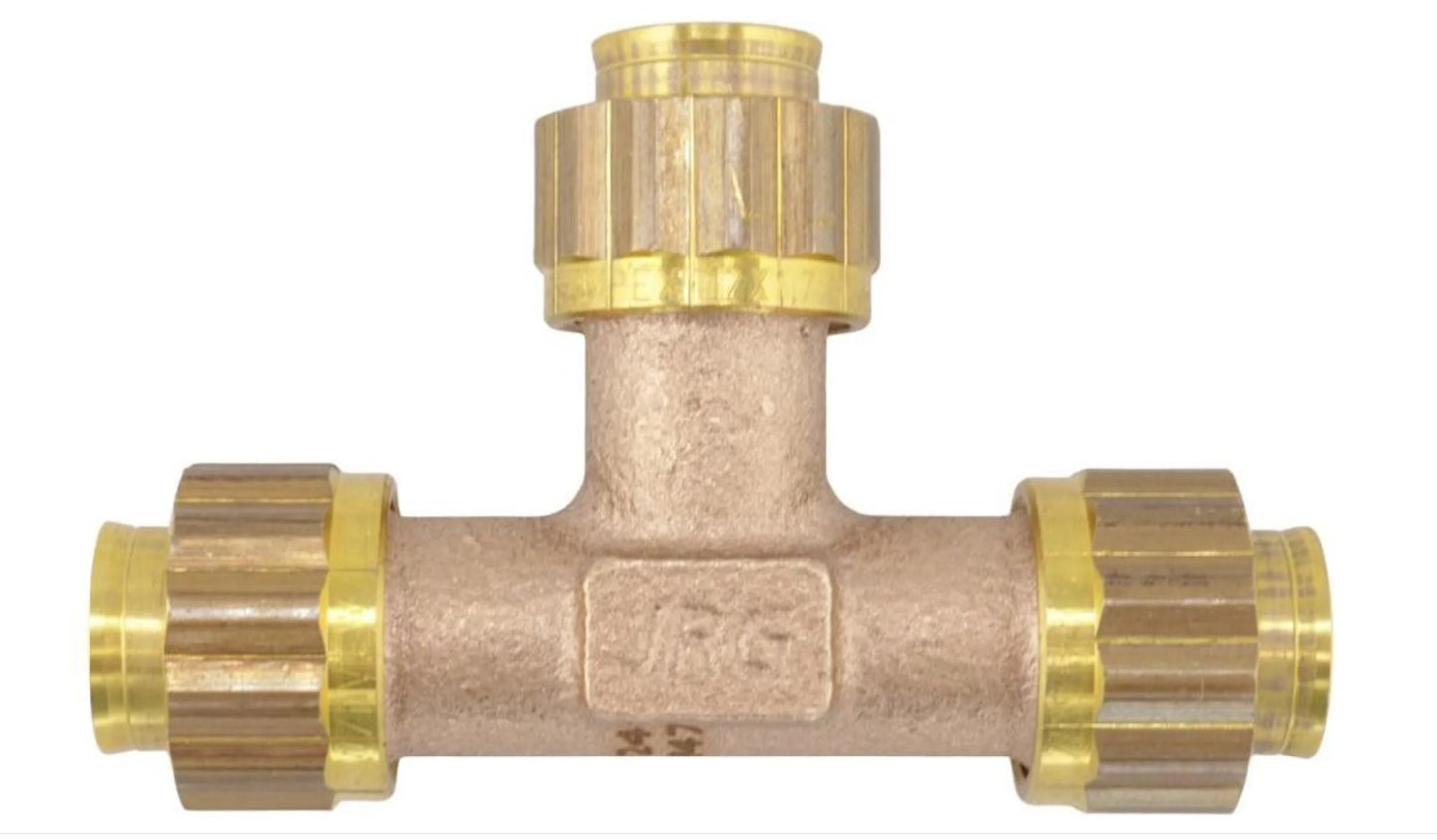 JRG Sanipex T-Stück aus Rotguss, mit Bördel-Verschraubungen 20x16x16 mm,5470.8800