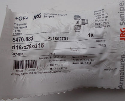 JRG Sanipex T-Stück aus Rotguss mit Bördel-Verschraubungen 16x20x16 mm, 5470.8831