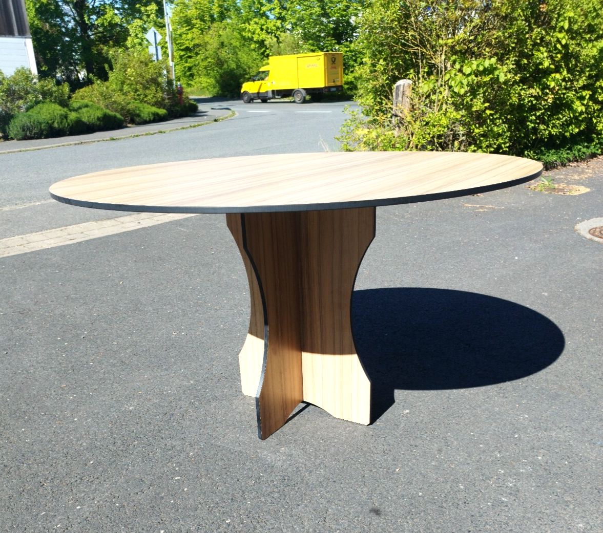 Garten Terrassen Balkon Ess-Tisch aus HPL Wetterfest  1300 mm Rund Holzdekor4