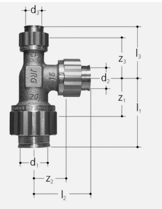 JRG Sanipex T-Stück aus Rotguss mit Bördel-Verschraubungen 16x20x16 mm, 5470.8830