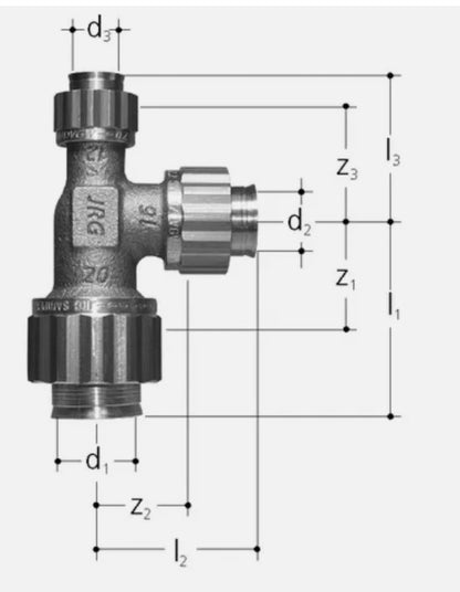 JRG Sanipex T-Stück aus Rotguss mit Bördel-Verschraubungen 16x20x16 mm, 5470.8830