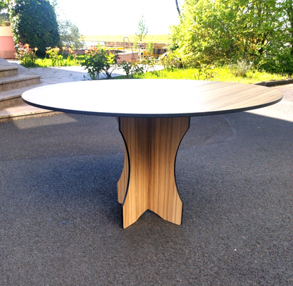 Garten Terrassen Balkon Ess-Tisch aus HPL Wetterfest  1300 mm Rund Holzdekor9