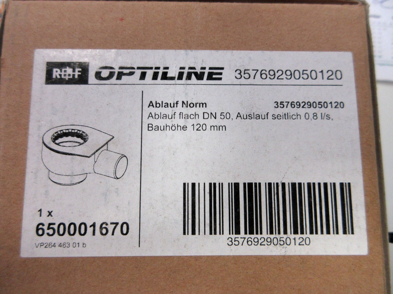 Optiline Ablauf Norm DN 50, Auslauf seitlich 0,8 l/s Aufbauhöhe 120 mm1