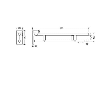HEWI 900.50.11640 Stützklappgriff Duo Edelstahl verchromt Design A 850 mm1
