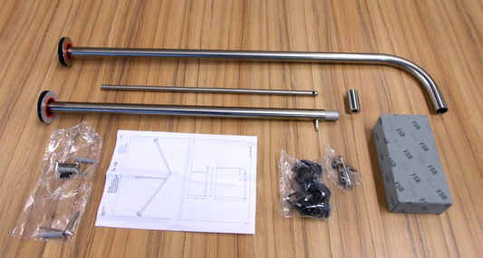 FSB Duschvorhangstange Edelstahl matt 850x800 mm mit Deckenabhängung (kürzbar)0