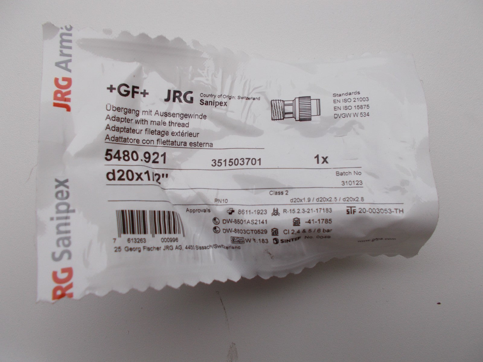 JRG Sanipex 5480.921 Übergang mit Außengewinde d20 x 1/2"0