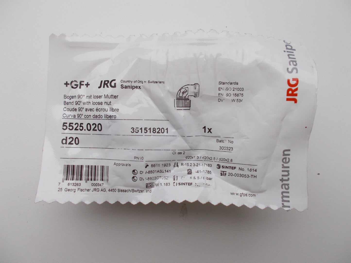 JRG Sanipex Bogen 5525.020 mit loser Überwurfmutter0