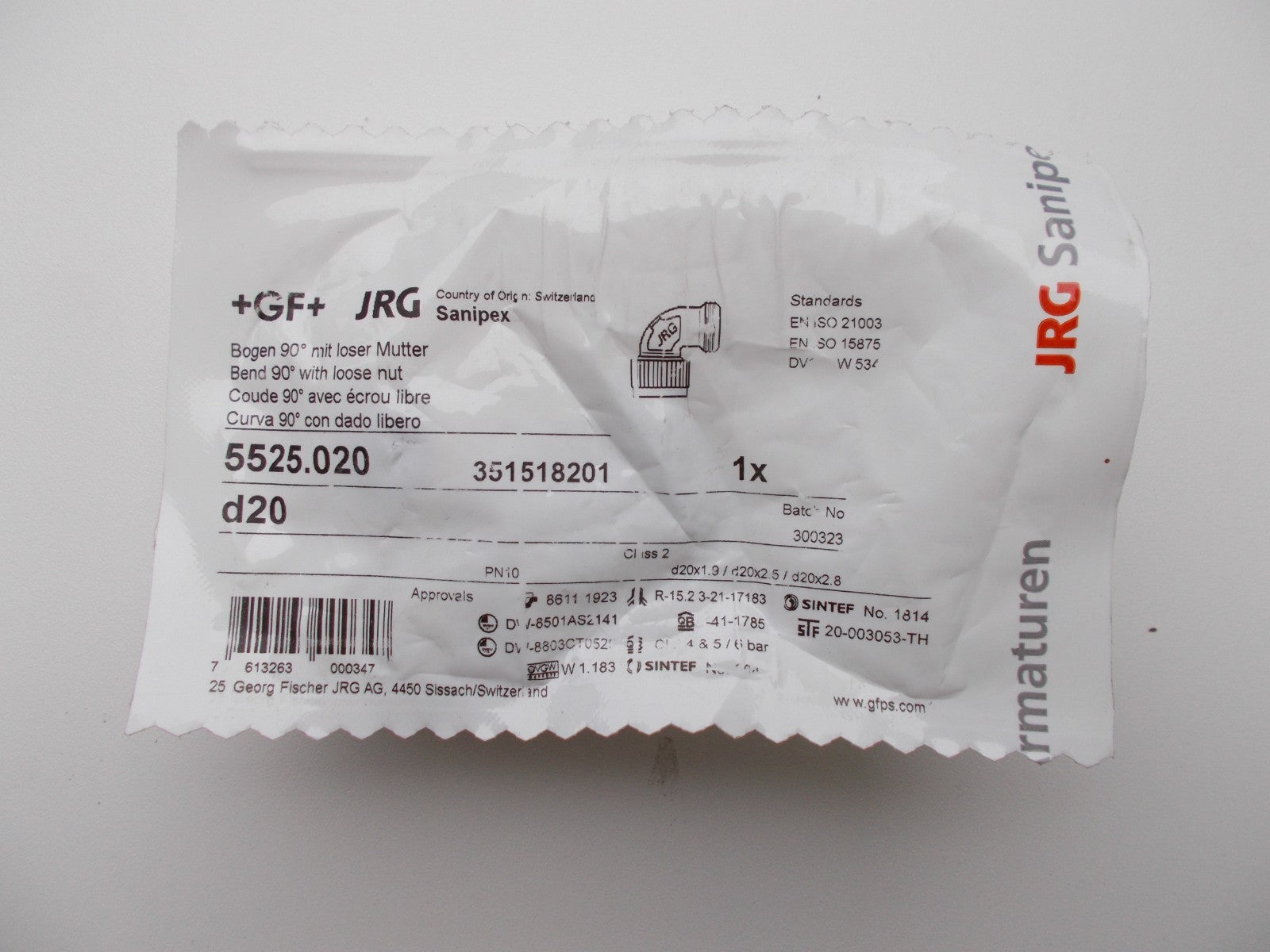 JRG Sanipex Bogen 5525.020 mit loser Überwurfmutter0