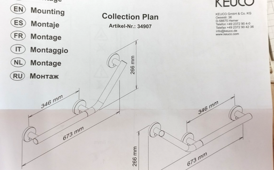 KEUCO Plan Care Winkelgriff 135° Chrom 34907 0104017