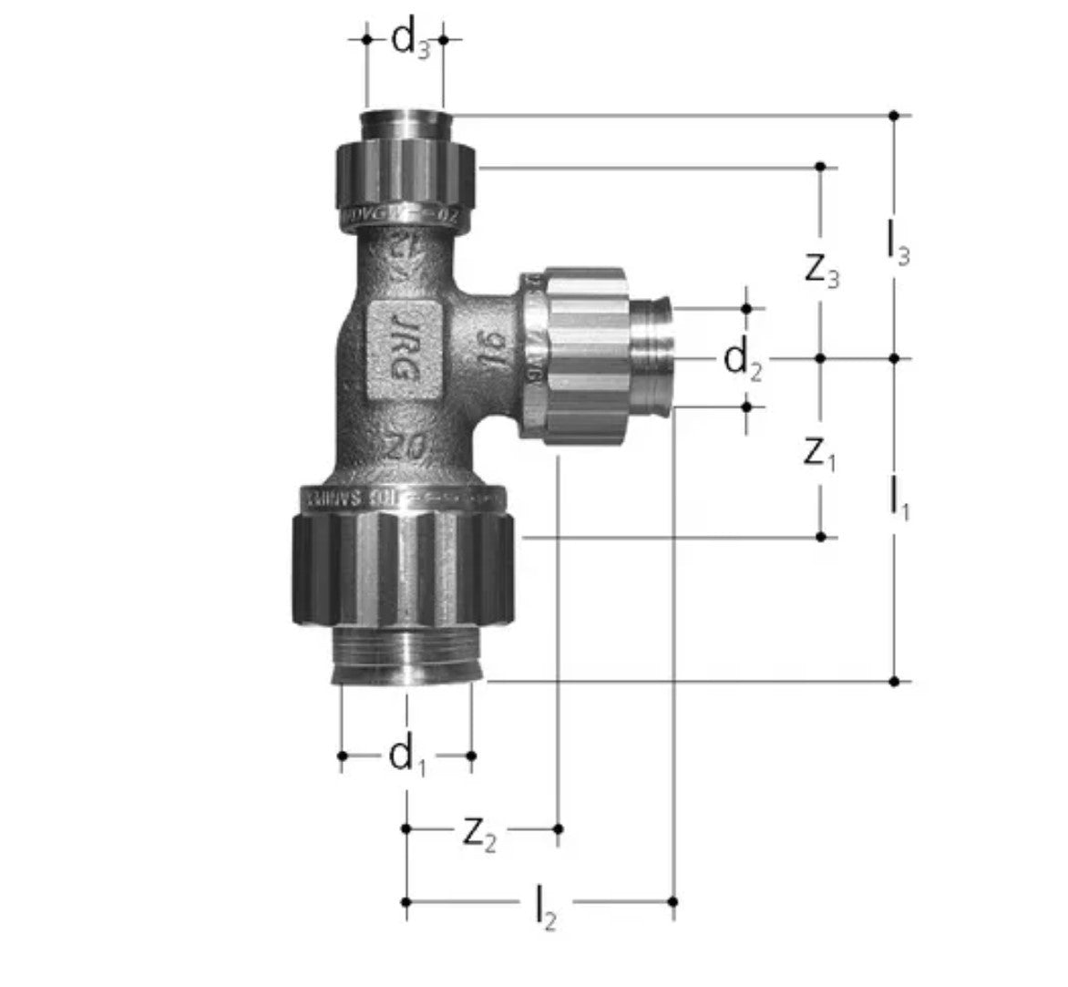 JRG Sanipex T-Stück mit Klemmverbindern, 5470.883 16 x 20 x16 mm1