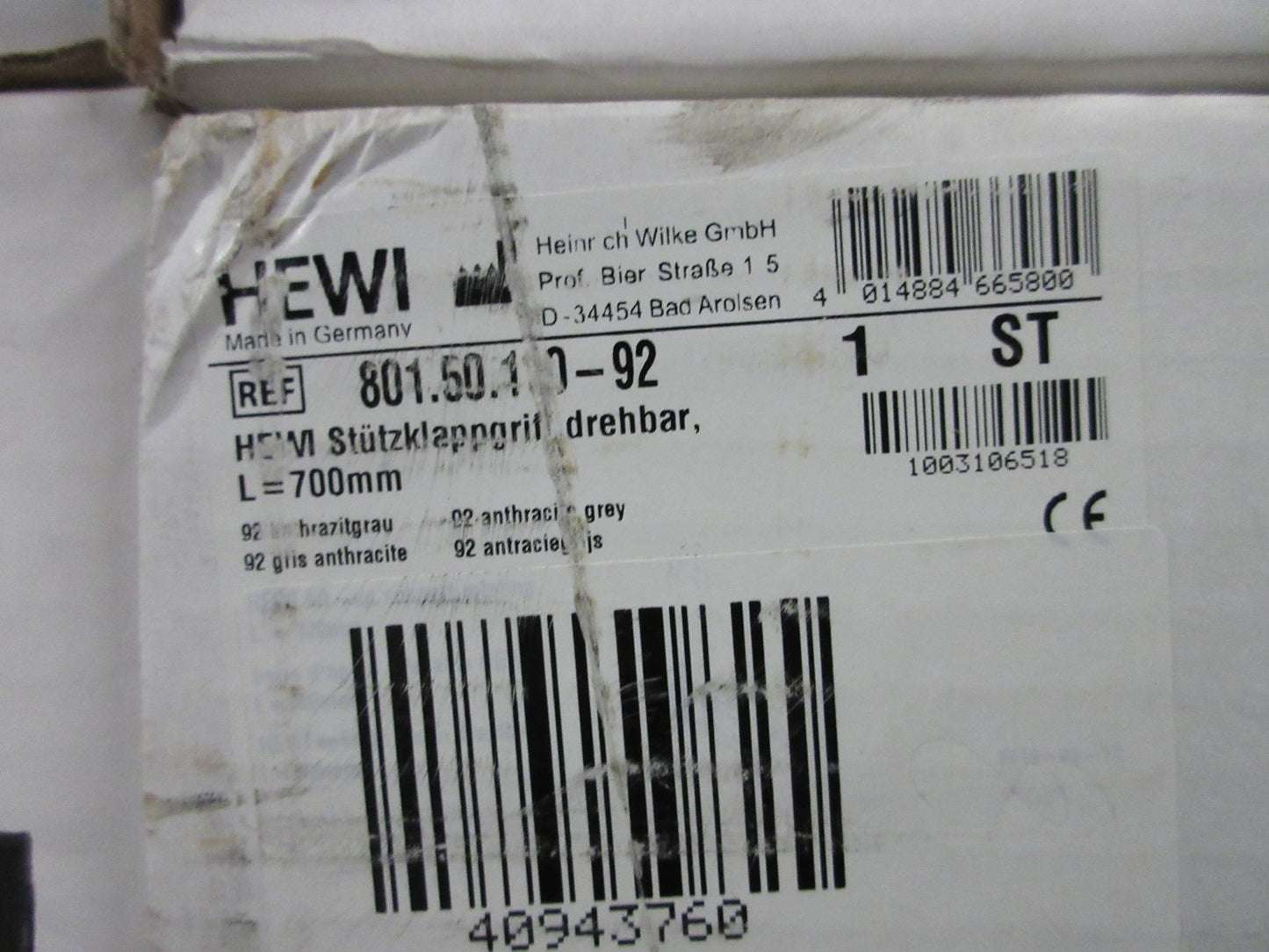 HEWI 801.50.110 92 Stützklappgriff klappbar/drehbar  Anthrazitgrau 700 mm2